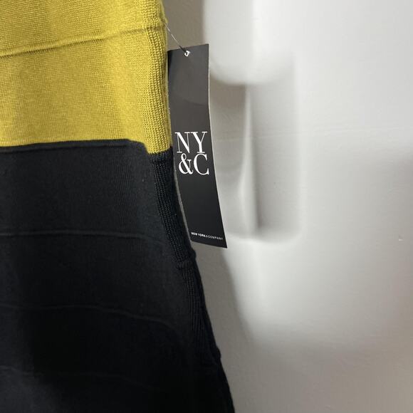 New York & Co Knit Dress Womens 2XL Green Black Colorblock Deep V Short Sleeve - Picture 2 of 13